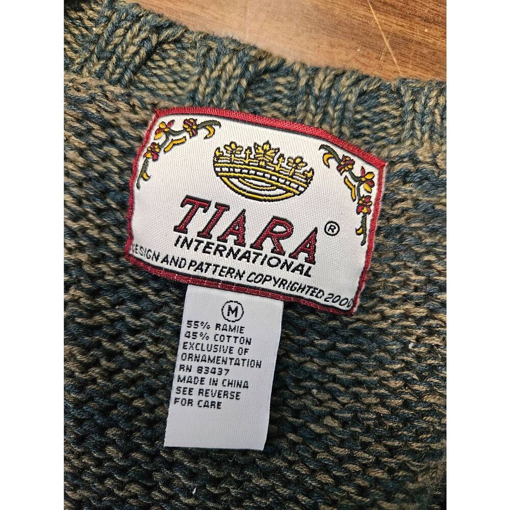 Tiara International 80's Green Knit Cardigan Sweater Vest Womens Medium Cottage - Picture 7 of 9
